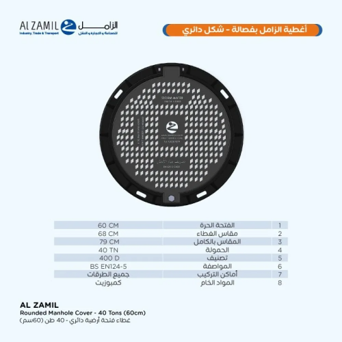 غطاء دائري مع فصالة حمولة 40 طن 60 سم